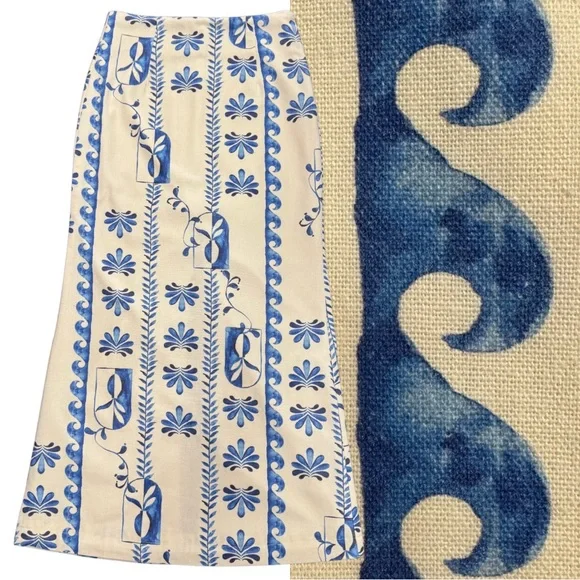 NWT Peppermayo Born For Bordeaux Linen Midi Skirt Floral Wave Women's Size US 2 - Picture 2 of 8